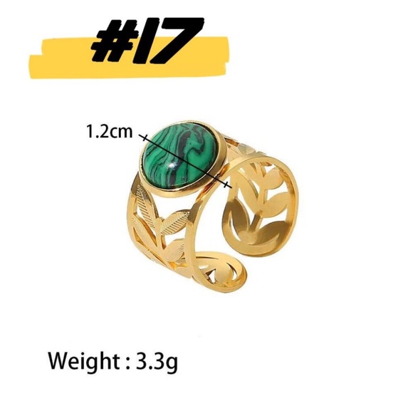 18K Gold Plated Emerald Green Vintage Adjustable Ring Set 7PCS Statement - Picture 15 of 15